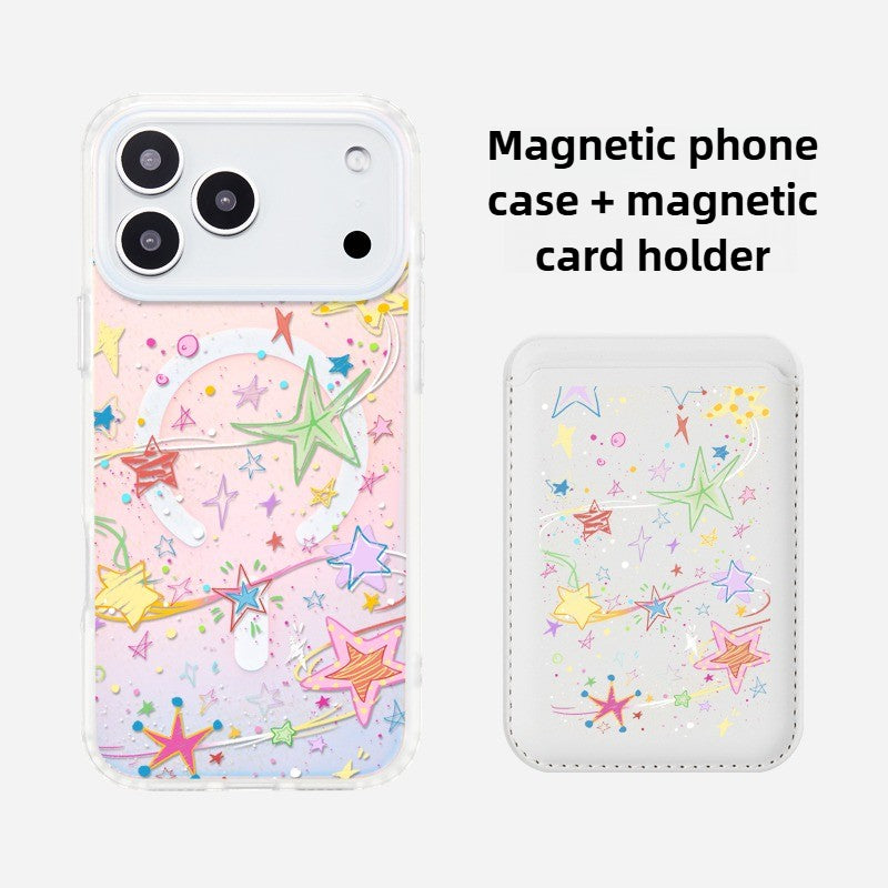 iCraftPro | MagSafe Case with Lanyard - Gradient Holographic Stars for Apple 17ProMax 16Pro 15 14 13 12