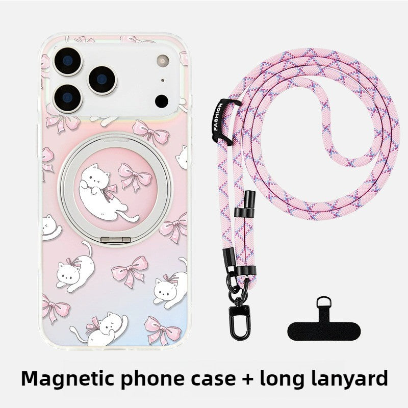 iCraftPro | Magnetic Case with Stand for iPhone 17 Pro Max, Frosted Matte Cat Design, Gradient Holographic, Fits iPhone 16/15/14/13 Pro