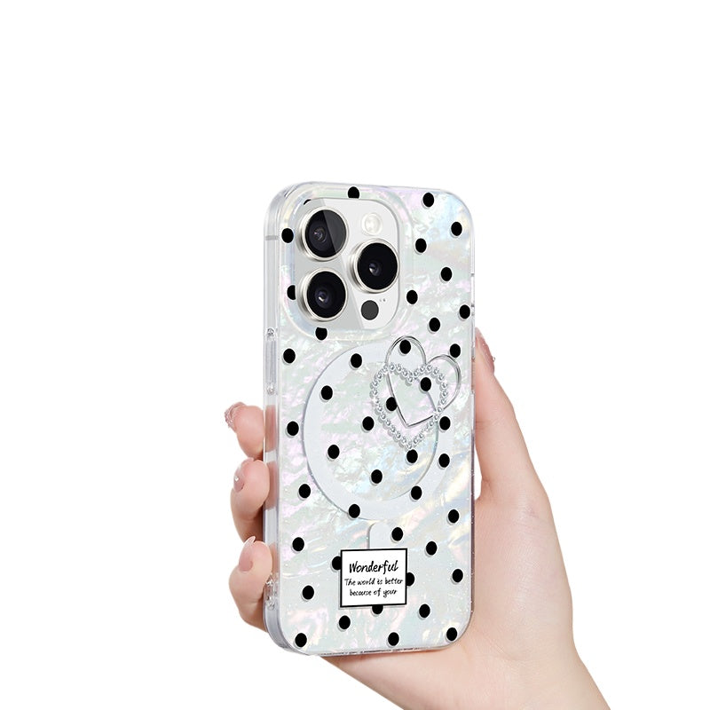 iCraftPro | Polka Dot & Shell Pattern Magnetic Case with Lanyard for iPhone 17 Pro Max, Fashion & Cute, Fits iPhone 16/15/14/13