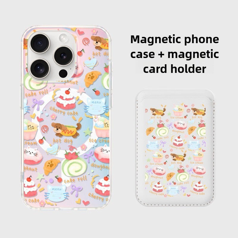 iCraftPro | Magnetic Gradient Holographic Case with Magsafe Strap for iPhone 12/13/14/15/16 Pro/17 Pro Max. Cute Dachshund Design.