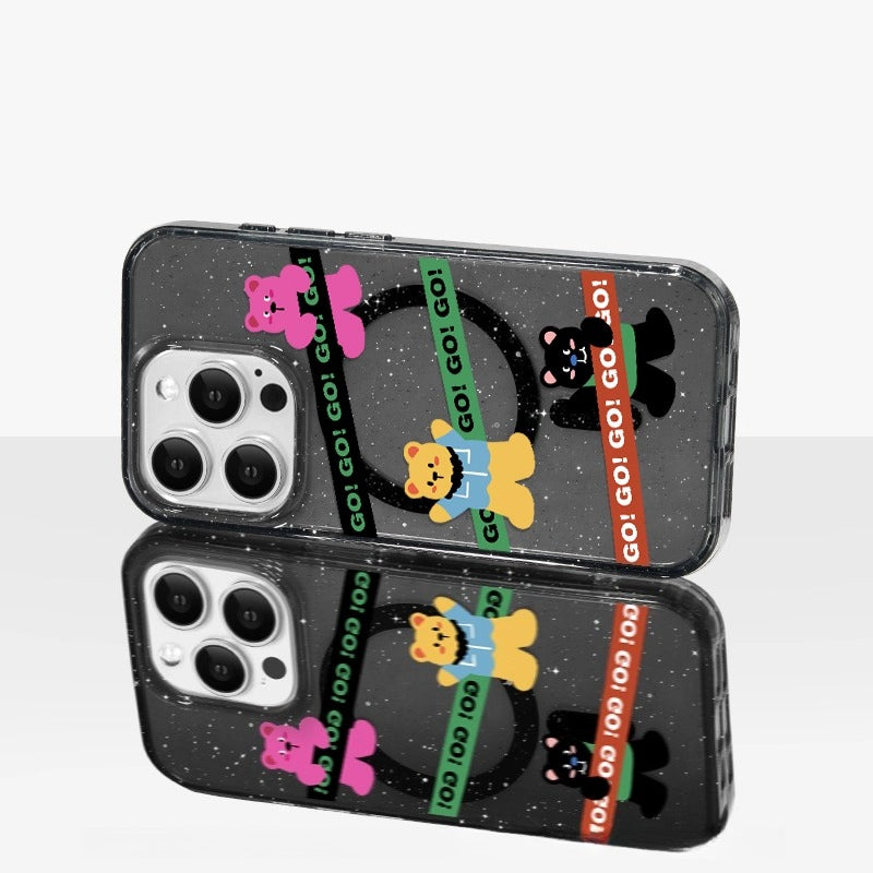 iCraftPro | Sparkling Glitter Case for Apple iPhone 16/15 Pro Max, Adorable Cartoon Bear with Lanyard, MagSafe Magnetic Cover