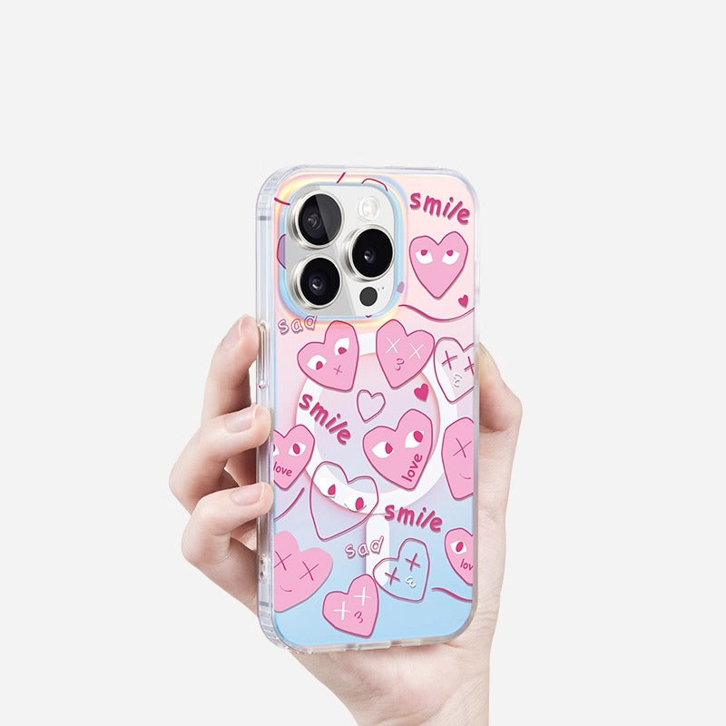 iCraftPro | MagSafe Case with Holographic Gradient & Heart Design for iPhone 12-17 Pro Max