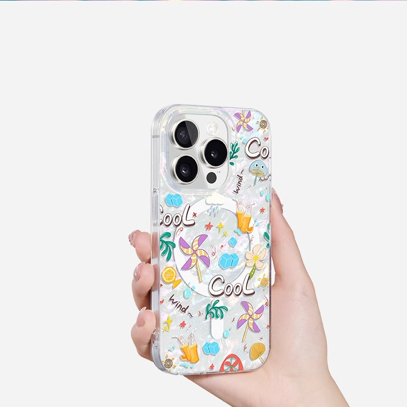 iCraftPro | Unique MagSafe Case: Minimalist Cartoon & Pearl Shell Design for iPhone 13/14/15/16/17 Pro Max