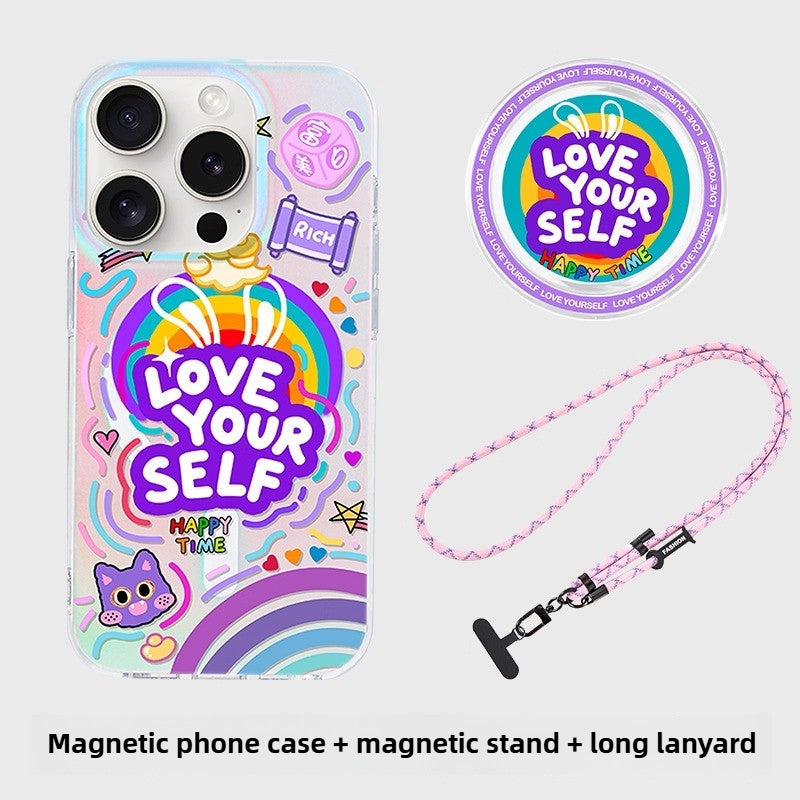 iCraftPro | Magnetic Case for iPhone 12-17 Pro/Pro Max - Laser Gradient & Artistic Lettering, Stylish & Unique.