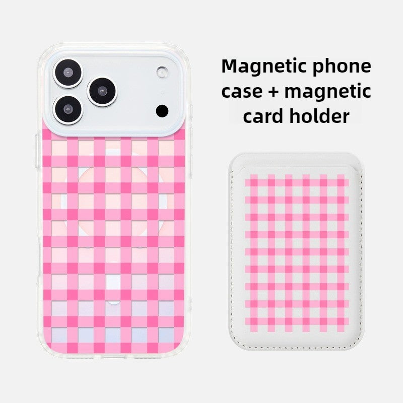 iCraftPro | Aesthetic Laser Grid Magnetic Case with Lanyard for iPhone 17 Pro Max - Trendy Pink, Also Fits iPhone 16/15/14/13/12 Pro
