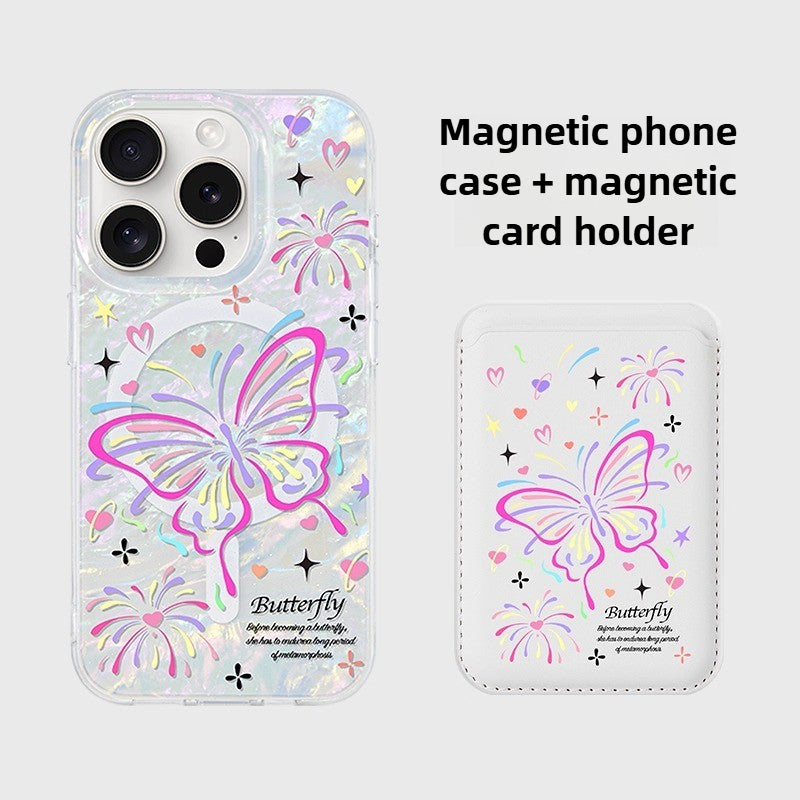 iCraftPro | Shell Pattern MagSafe Case with Colorful Butterfly Design for iPhone 13/14/15/16/17 Pro Max - Artistic Aesthetic Protective Cover