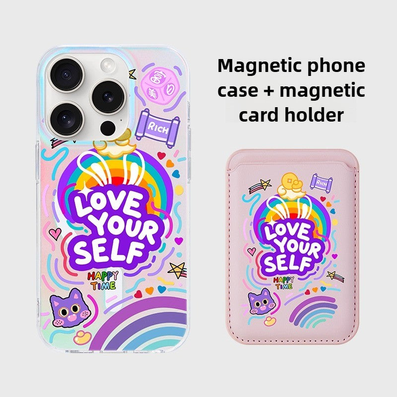 iCraftPro | Magnetic Case for iPhone 12-17 Pro/Pro Max - Laser Gradient & Artistic Lettering, Stylish & Unique.