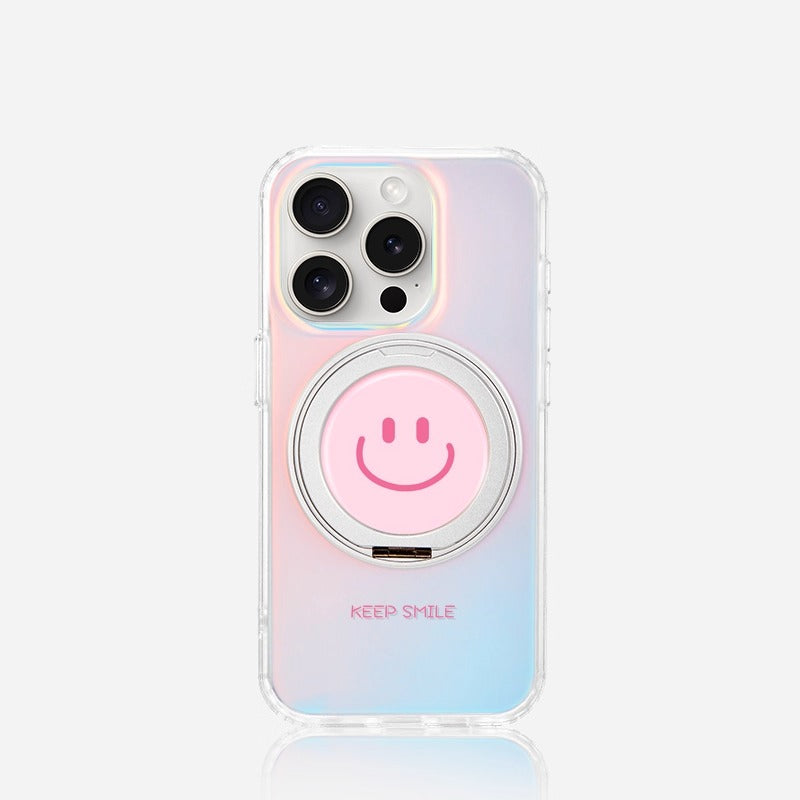 iCraftPro | Magnetic Stand Case with Smiley Design for iPhone 13-17 Pro Max | Laser Gradient, Fresh & Unique Style