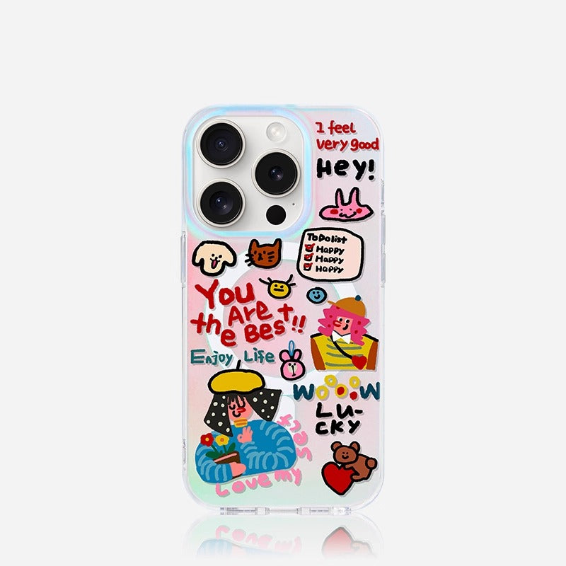 iCraftPro | Unique Cute Creative Case, Holographic Gradient with Magnetic Strap for iPhone 12 to 17 Pro Max