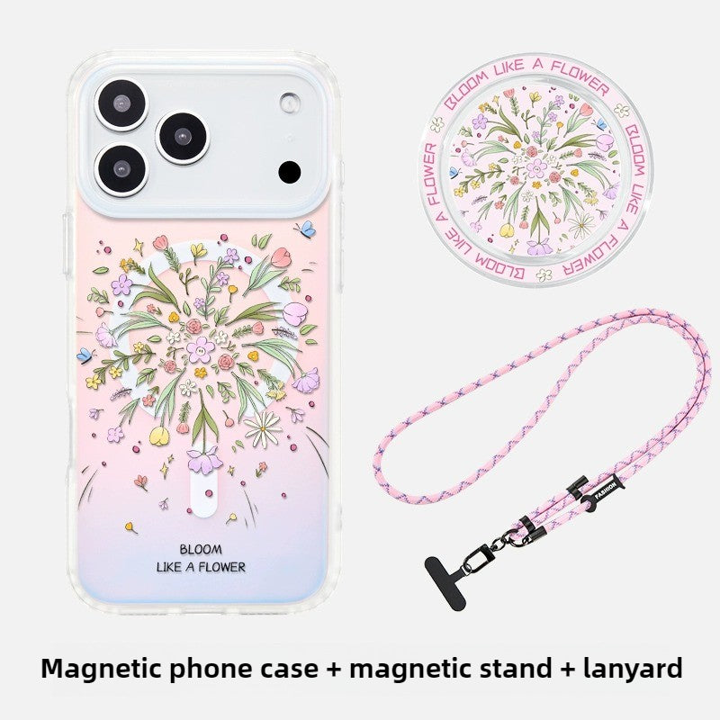 iCraftPro | Floral Holographic Case with Lanyard for iPhone 17 Pro Max, MagSafe Compatible
