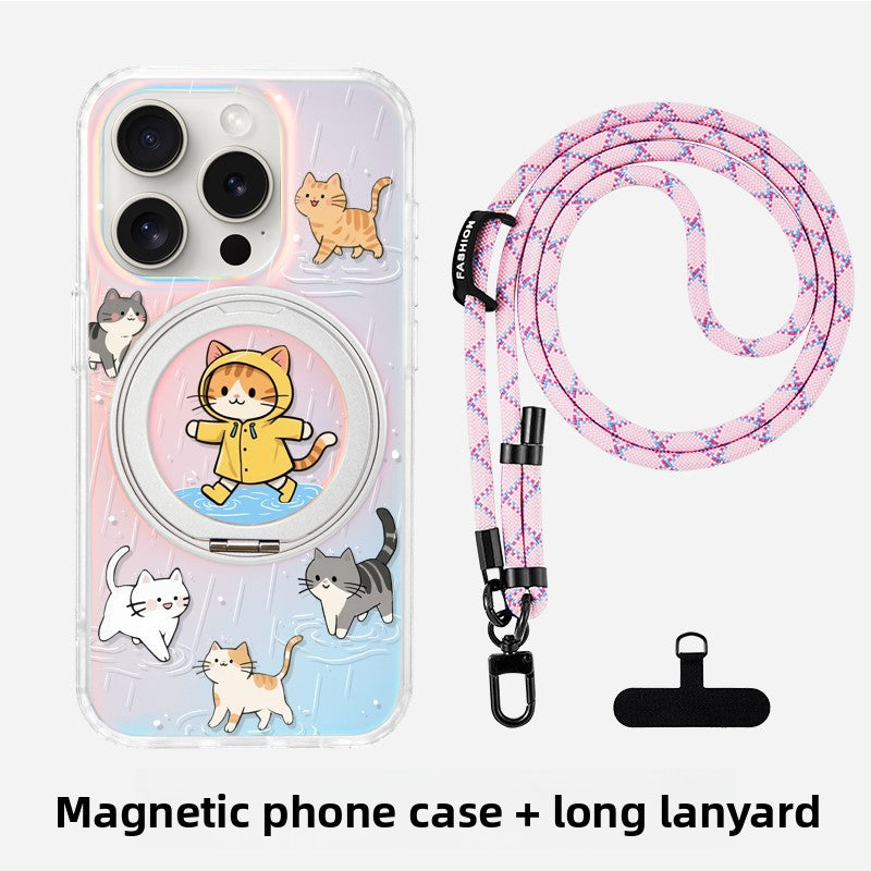 iCraftPro | Adorable Kitten Case with Built-in Stand for iPhone 12 to 17 Pro Max. Magnetic, Gradient Holographic, Creative & Unique.